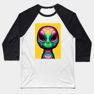 Psychedelic Alien Hippie Rectangle Design Baseball T-Shirt